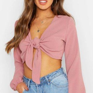 PINK TIE-FRONT CROP TOP